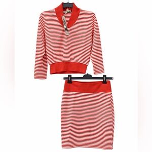Alice’s Pig Red White Stripe Knit Cardigan & Skirt Set NWT Size 4 (UK 8)